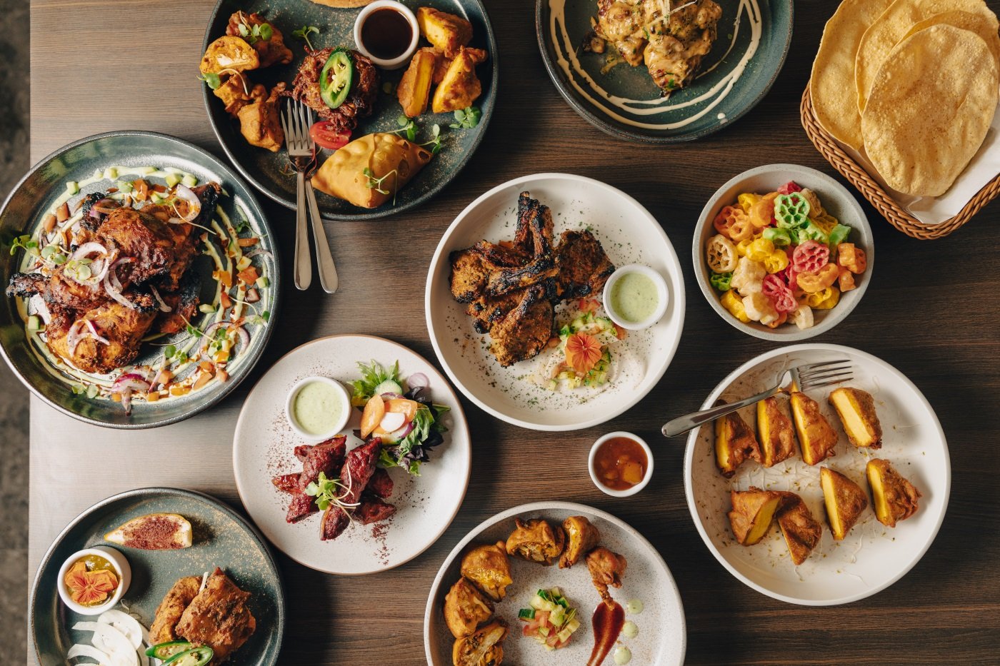 Warm ambience and platter of Indian dishes